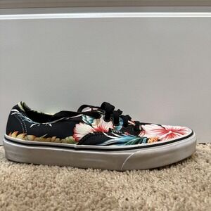 Vans Shoes Mens Size 8 Womens 9.5 Black Floral Hawaiian Canvas Low Top Skate